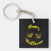 Eerie pompoenen met gele Happy Halloween Key Rin Sleutelhanger (voorkant)