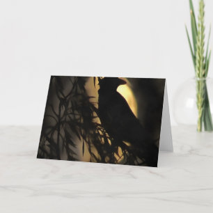 Eerie Raven Silhouette tegen een gloeiende maan Kaart