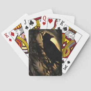 Eerie Raven Silhouette tegen een gloeiende maan Pokerkaarten