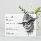 Eerie Scarecrow Halloween Uitnodiging Zwart & Wit (Staand voorkant)