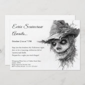 Eerie Scarecrow Halloween Uitnodiging Zwart & Wit (Voorkant / Achterkant)