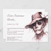 Eerie Scarecrow Halloween Uitnodiging Zwart & Wit (Voorkant / Achterkant)