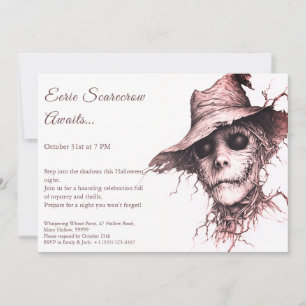 Eerie Scarecrow Halloween Uitnodiging Zwart & Wit