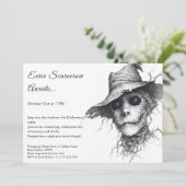 Eerie Scarecrow Halloween Uitnodiging Zwart & Wit (Staand voorkant)