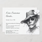Eerie Scarecrow Halloween Uitnodiging Zwart & Wit (Voorkant / Achterkant)