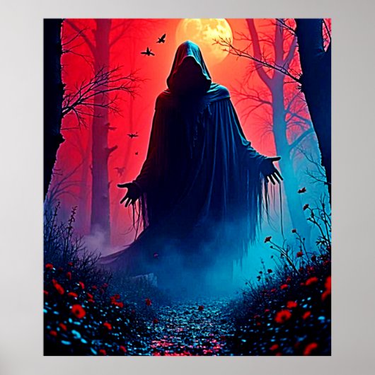 Eerie Shadow in Crimson Bossen Design Poster (Voorkant)