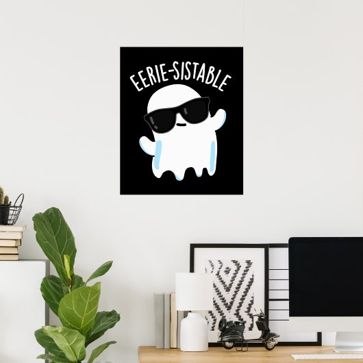Eerie-sistable Funny Ghost Pun Dark BG Poster (Thuiskantoor)