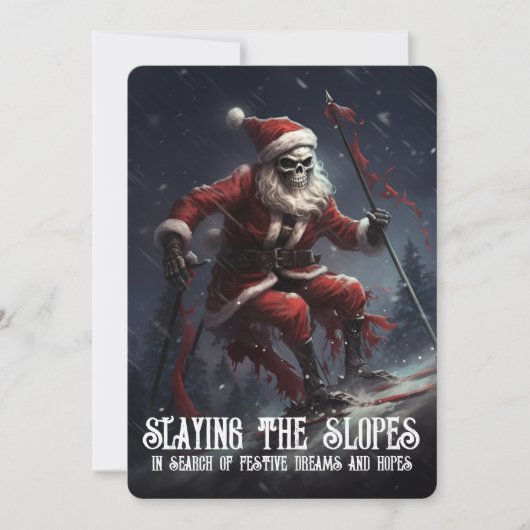 Eerie Skeleton Santa Ski Gothic Macabre Christmas Feestdagenkaart (Voorkant)