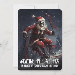 Eerie Skeleton Santa Ski Gothic Macabre Christmas Feestdagenkaart