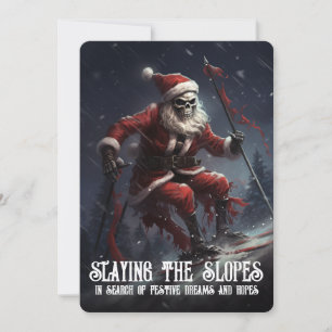 Eerie Skeleton Santa Ski Gothic Macabre Christmas Feestdagenkaart