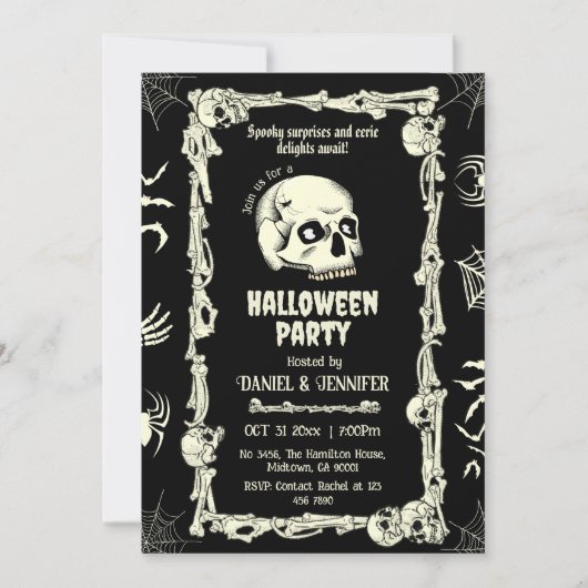 Eerie spooky schedel skelet vleermuizen spin Hallo Kaart (Voorkant)