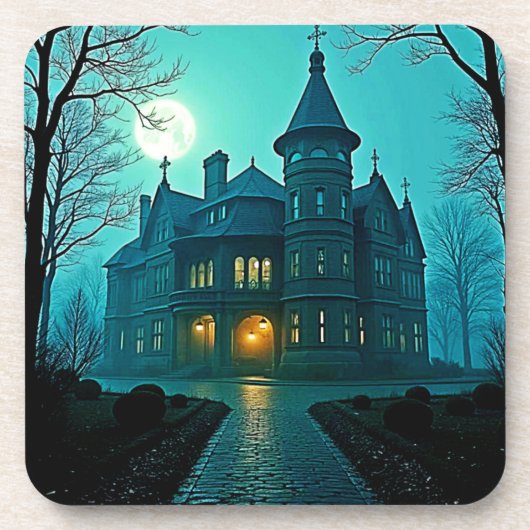 Eerie Victoriaans Mansion Moonlight Bier Onderzetter (Voorkant)
