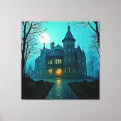 Eerie Victoriaans Mansion Moonlight Canvas Afdruk (Voorkant)