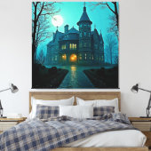 Eerie Victoriaans Mansion Moonlight Canvas Afdruk (Insitu (Slaapkamer))