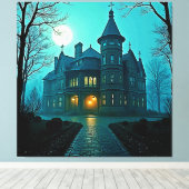 Eerie Victoriaans Mansion Moonlight Canvas Afdruk (Insitu (Houten vloer))