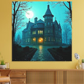 Eerie Victoriaans Mansion Moonlight Canvas Afdruk (Insitu (Woonkamer))