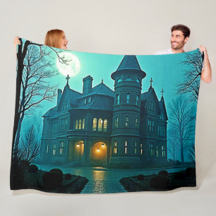 Eerie Victoriaans Mansion Moonlight Fleece Deken