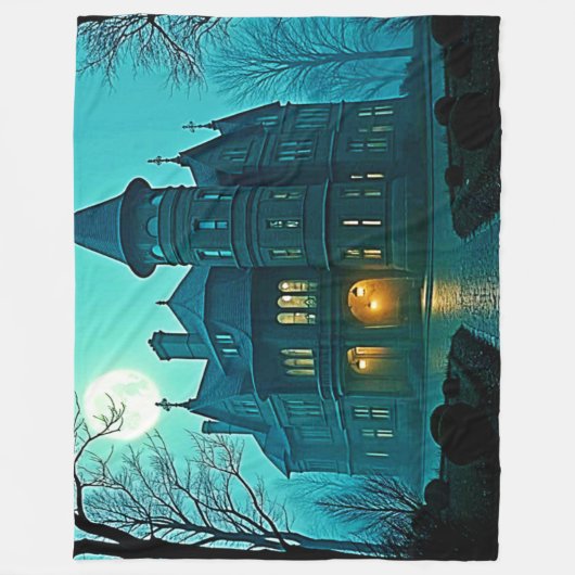 Eerie Victoriaans Mansion Moonlight Fleece Deken (Voorkant)