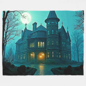 Eerie Victoriaans Mansion Moonlight Fleece Deken (Voorkant (Horizontaal))