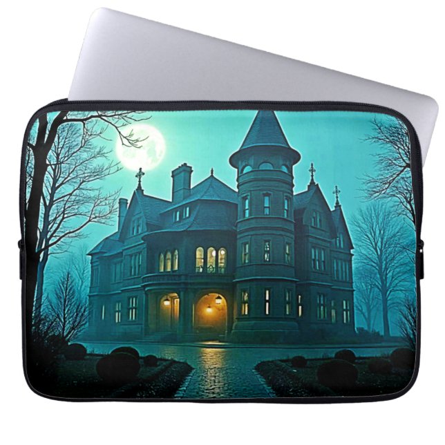 Eerie Victoriaans Mansion Moonlight Laptop Sleeve (Voorkant)