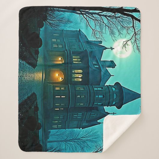 Eerie Victoriaans Mansion Moonlight Sherpa Deken (Voorkant)