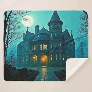 Eerie Victoriaans Mansion Moonlight Sherpa Deken