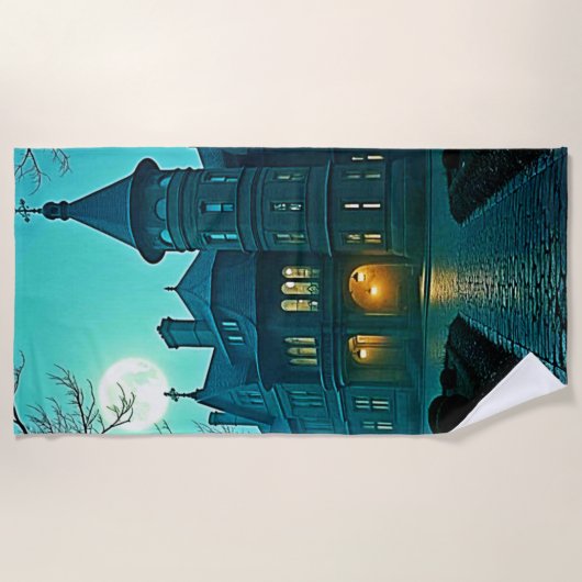 Eerie Victoriaans Mansion Moonlight Strandlaken (Voorkant)