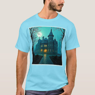 Eerie Victoriaans Mansion Moonlight T-shirt