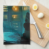 Eerie Victoriaans Mansion Moonlight Theedoek (Quarter Fold)