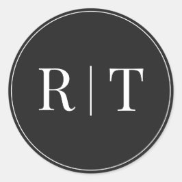 Eerie Zwart-wit Monogram Bruiloft Ronde Sticker