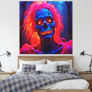 Eerlijk skelet met roze haarontwerp canvas afdruk