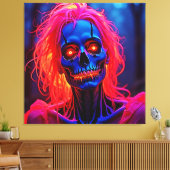 Eerlijk skelet met roze haarontwerp canvas afdruk (Insitu (Woonkamer))