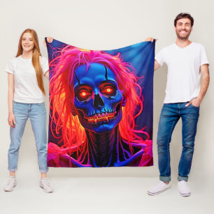 Eerlijk skelet met roze haarontwerp fleece deken