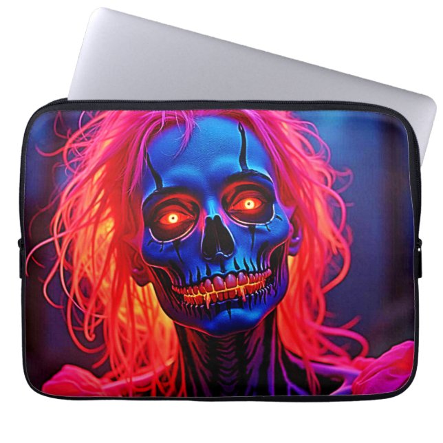 Eerlijk skelet met roze haarontwerp laptop sleeve (Voorkant)