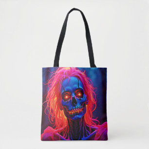 Eerlijk skelet met roze haarontwerp tote bag