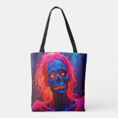Eerlijk skelet met roze haarontwerp tote bag (Achterkant)