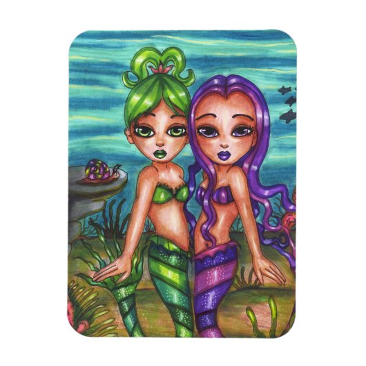 Eerlijk sprookje van Mermaid Twin Sisters Fantasy Magneet (Verticaal)