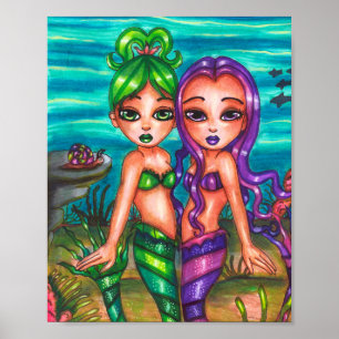 Eerlijk sprookje van Mermaid Twin Sisters Fantasy Poster