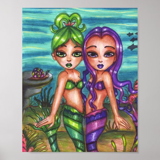 Eerlijk sprookje van Mermaid Twin Sisters Fantasy Poster (Voorkant)