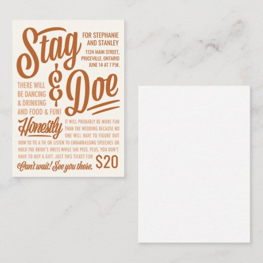 Eerlijk Ticket Stag & Doe (Voorkant / Achterkant)