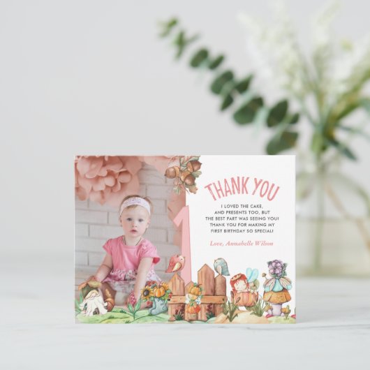 Eerlijke bos eerste verjaardag foto dank je briefkaart (Staand voorkant)