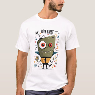 Eerst Bijten Funny Chaotische Alien Haai Cadeau T-shirt