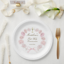 eerst communie delicate pioenrozen frame papieren bordje
