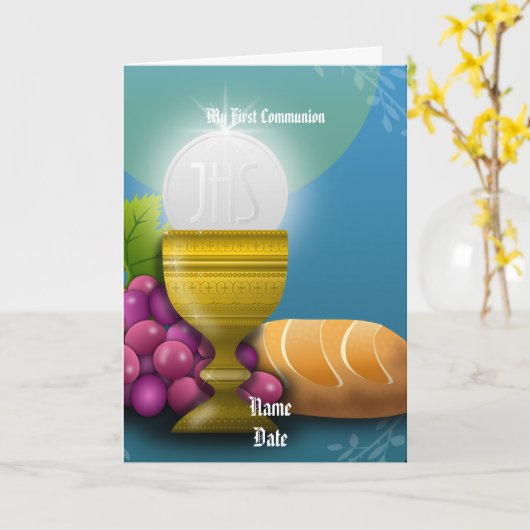 Eerst communie geschenken Eucharistie gepersonalis Kaart (Gele Bloem)