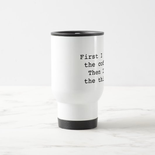 Eerst drink ik de koffiereismog - wit reisbeker (Center)