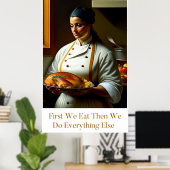 Eerst eten we - Groot keukenPoster Poster (Thuiskantoor)
