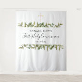 Eerst Heilige Communie Gouden Kruis Groene Foto Ac Wandkleed (Voorkant)