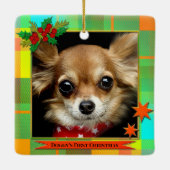 Eerst Kerst Plaid Foto van Jou Keramisch Ornament (Achterkant)