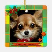 Eerst Kerst Plaid Foto van Jou Keramisch Ornament (Voorkant)