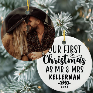 Eerst Kerstmis Als Meneer En Mevrouw Foto Keramisch Ornament